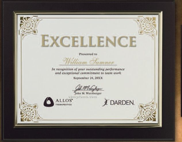 Certificate Gallery Black Finish Certificate Holder With Gold Trim