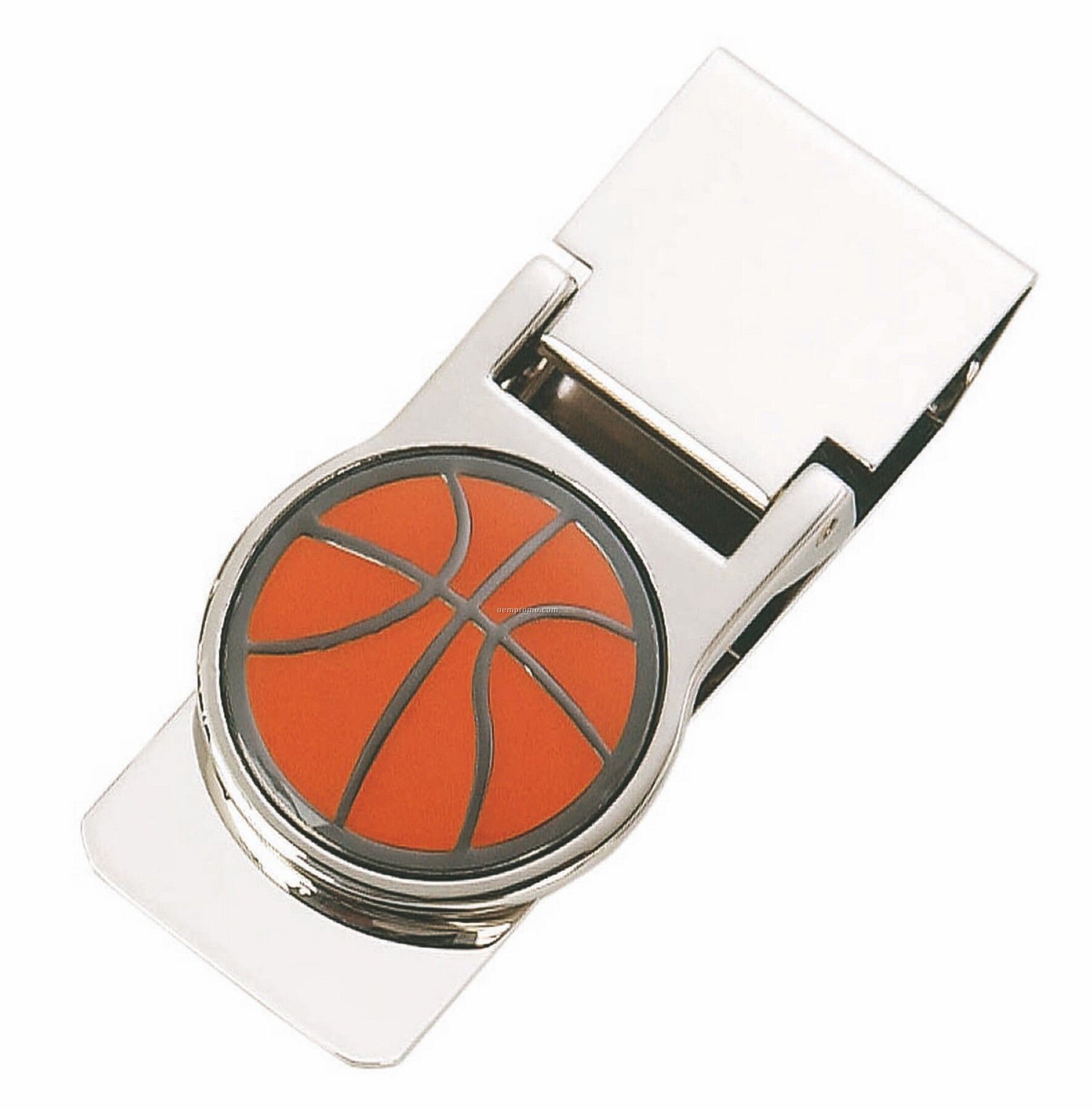 Shiny Nickel Money Clip With 3d Emblem Of Basketball Insert