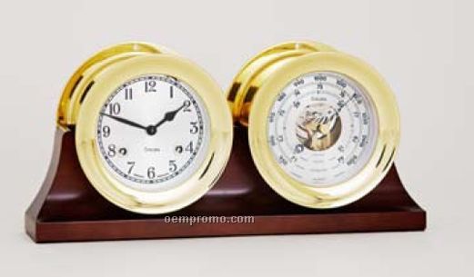 The 4 1/2" Dial Shipstrike Mechanical Clock & Barometer W/ Double Base