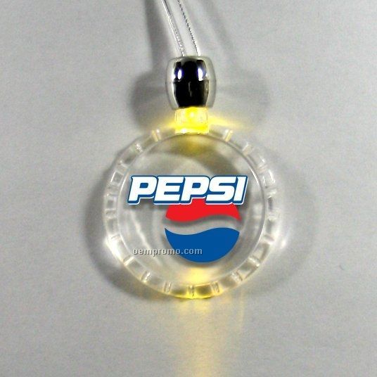 Bottle Cap Light Up Pendant Necklace W/ Green LED
