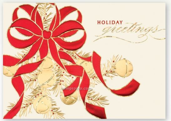 Ornamental Ribbon Holiday Card W/ Lined Envelope