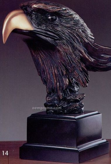 Dark Copper Finish Eagle Head Trophy W/ Outstretched Feather (12"X10")