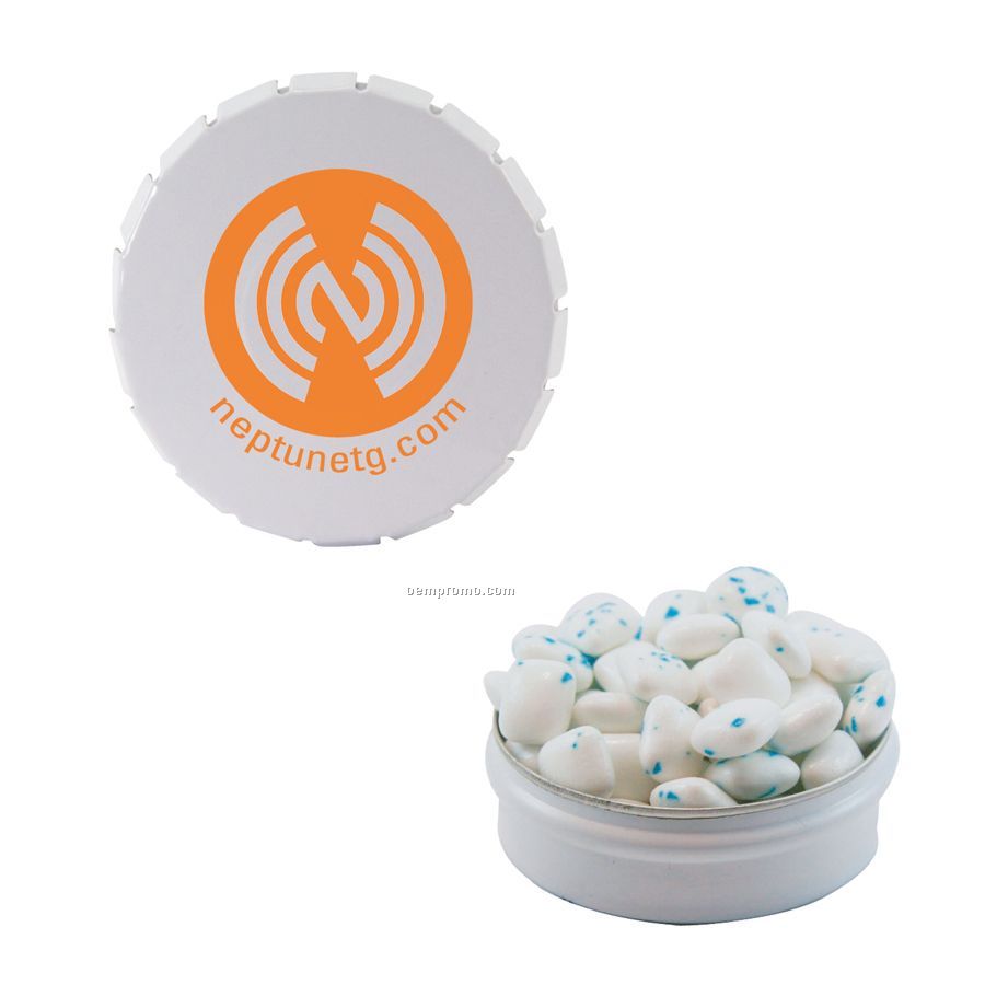Large White Snap Top Round Tin Filled With Sugar Free Gum