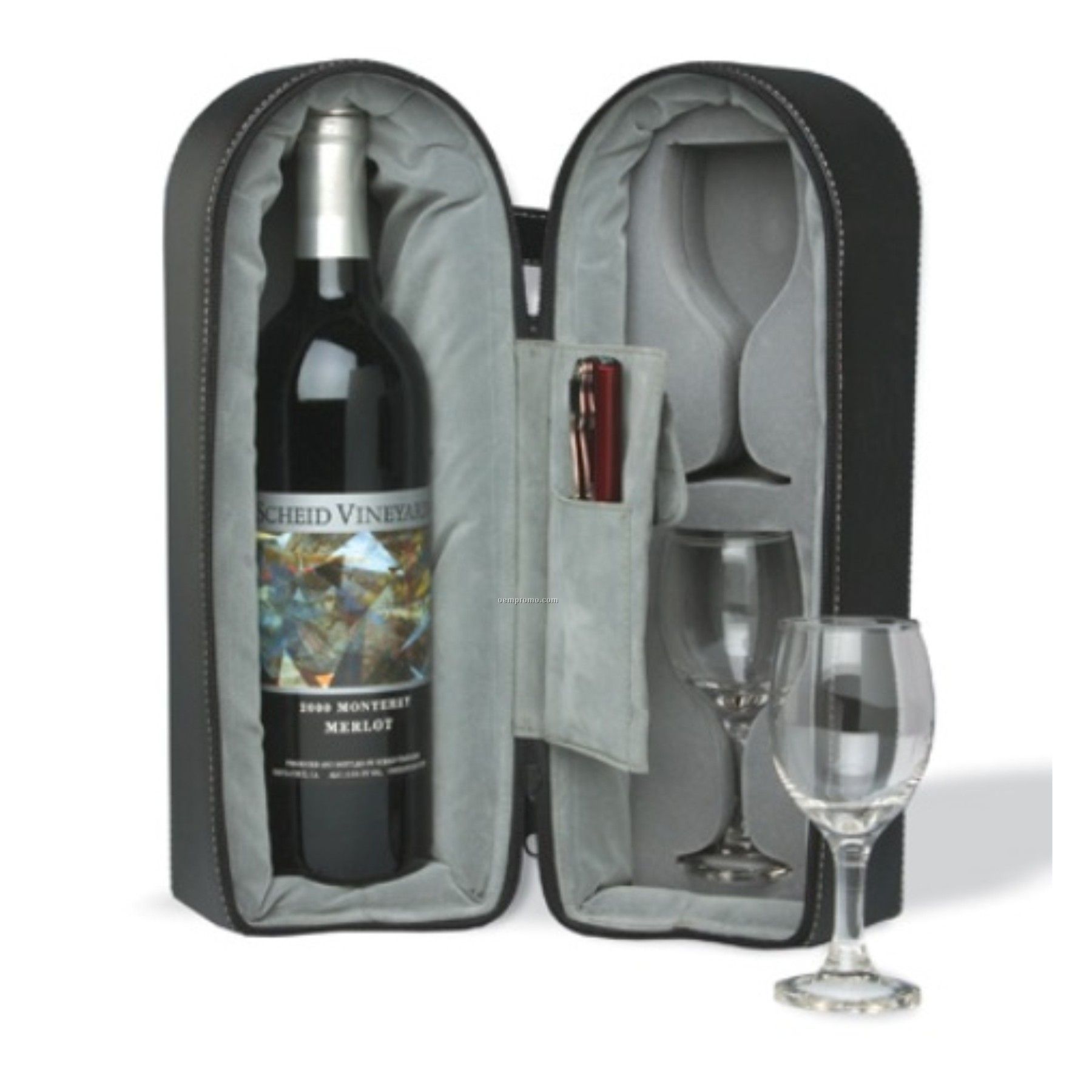 Wine Travel Case With 2 Glasses & Stopper (Screen Printed)