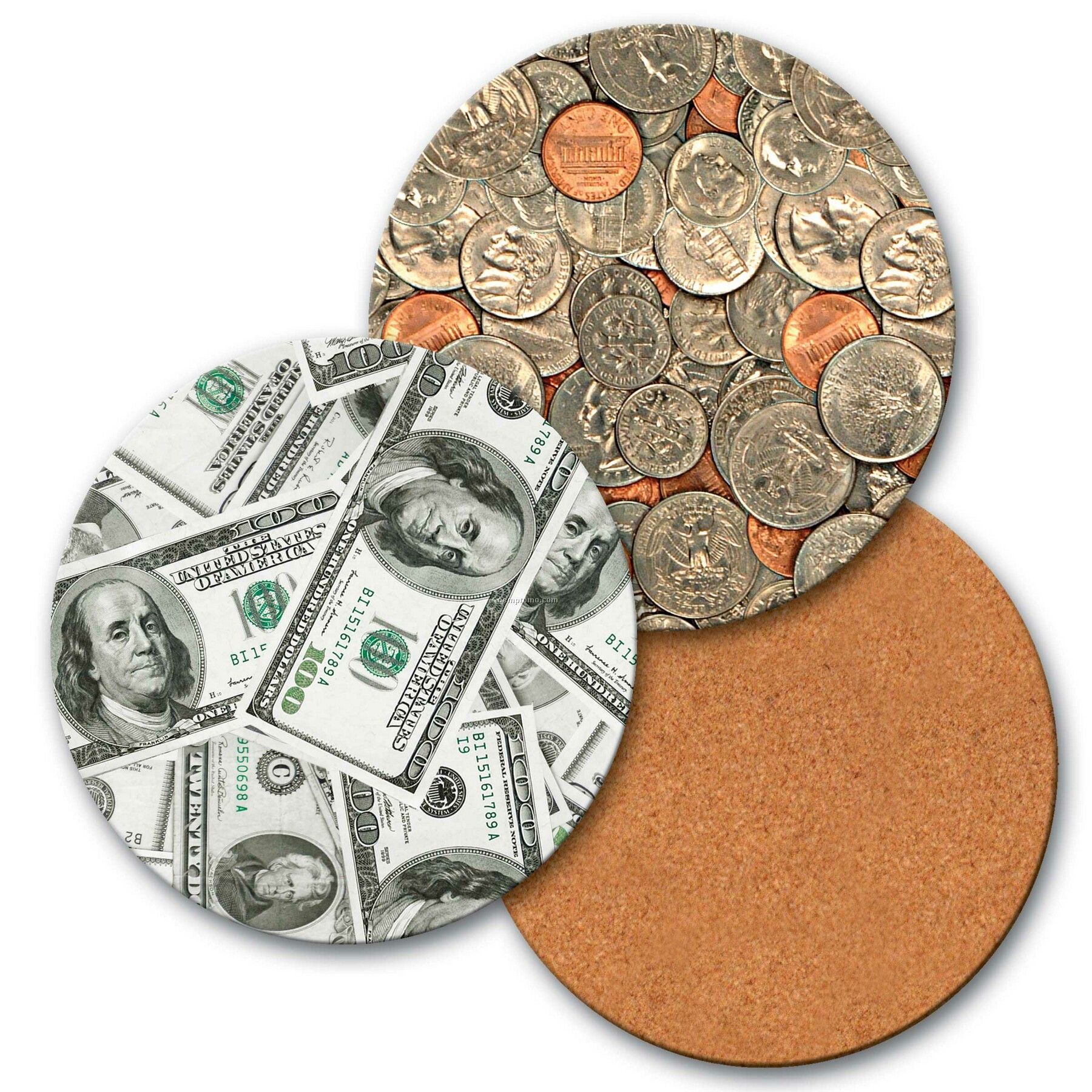4" Round Coaster W/3d Lenticular Images Of Dollars And Cents ( Blanks)