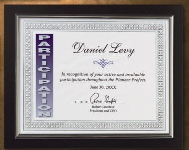 Certificate Gallery Black Finish Certificate Holder With Silver Trim