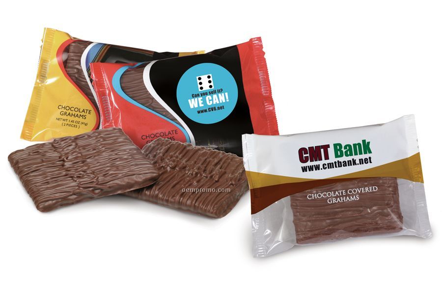 Chocolate Covered Graham Crackers In Custom Imprinted Pack