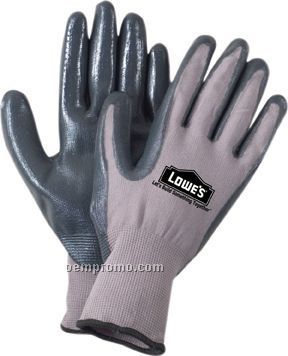 Men's Breathable Gray Knit Gloves W/ Thin Black Nitrile Palm (M-xl)