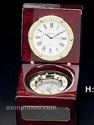 Navigator Clock W/ Compass In Wood Box