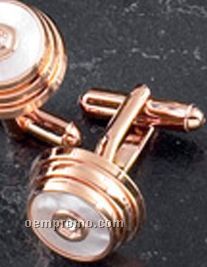 Rose Gold Finished Cuff Links W/ Mother Of Pearl & Crystal