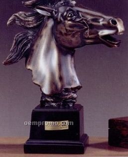 Silver Finish Horse Head Trophy W/ Rectangle Base (10"X13")