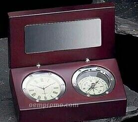 Clock / Compass In Wood Box