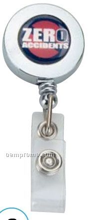 Silver Plated Retractable Badge Holder With 35" Cord