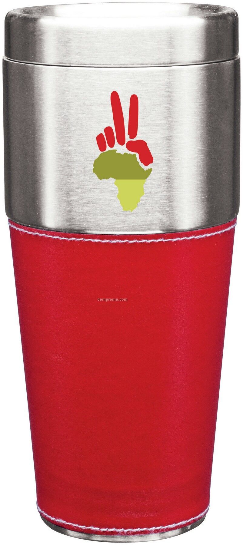 16 Oz. Stainless Steel Newport Tumbler With Red Leatherette Sleeve