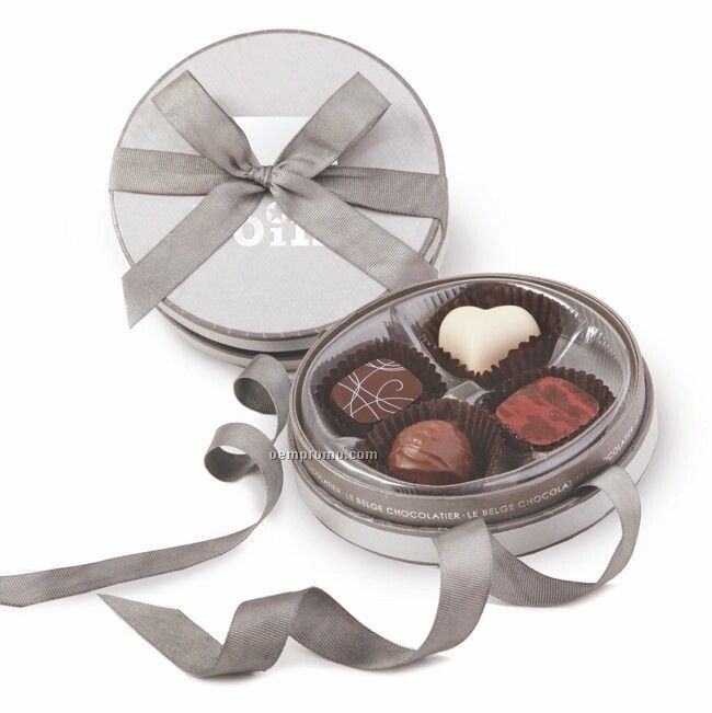 Belgian Chocolate Candy Truffles In Round Gift Box (4 Pcs.)