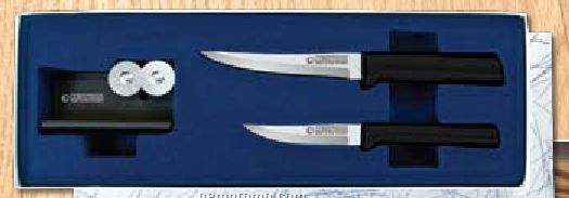 Paring Knife Pair Plus Sharpener Gift Set With Black Handle