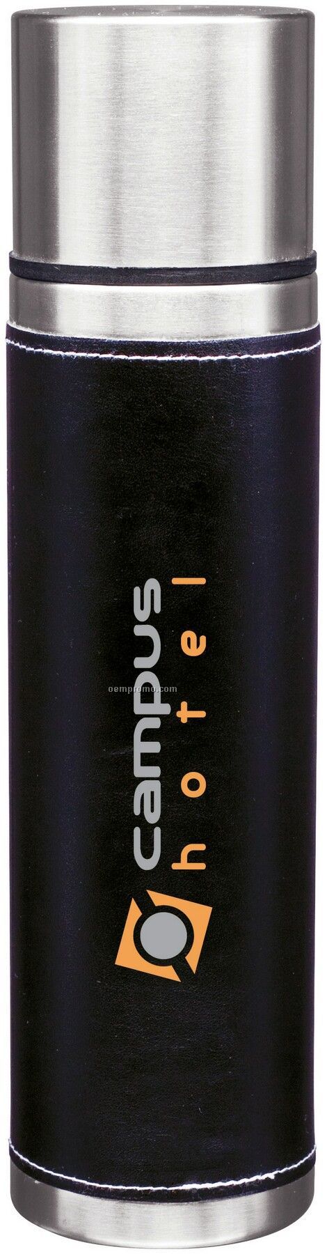 16.5 Oz. Stainless Steel Thermal Bottle With Black Leatherette Sleeve