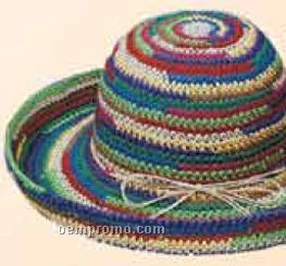 Ladies Multi Color Straw Hat W/ Roll Up Brim