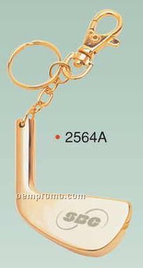 Gold Plated Brass Golf Club Key Ring W/ Clip (Engraved)