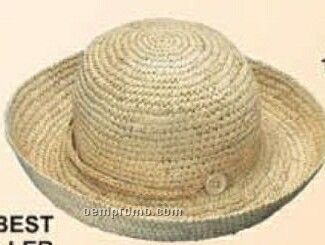 Ladies Straw Hat W/ Button Cord Band