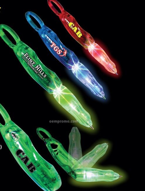 6" Green Light-up Carabiner Clip Flip Pen