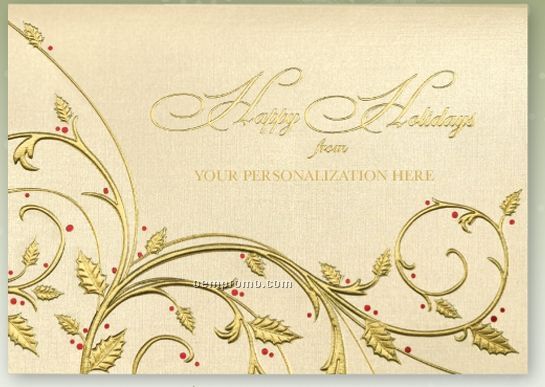 Hues Of Gold Personalized Holiday Card W/ Front Imprint