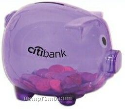 5" Translucent Purple Piggy Banks (Imprinted)