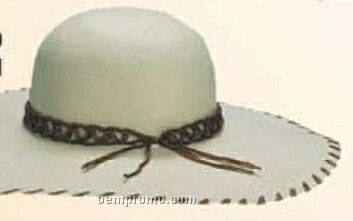 Beige Straw Hat W/ Stitched Trim