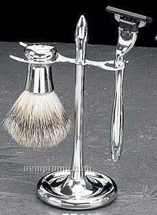 Mach 3 Foldable Razor W/ Badger Brush On Chrome Plated Stand