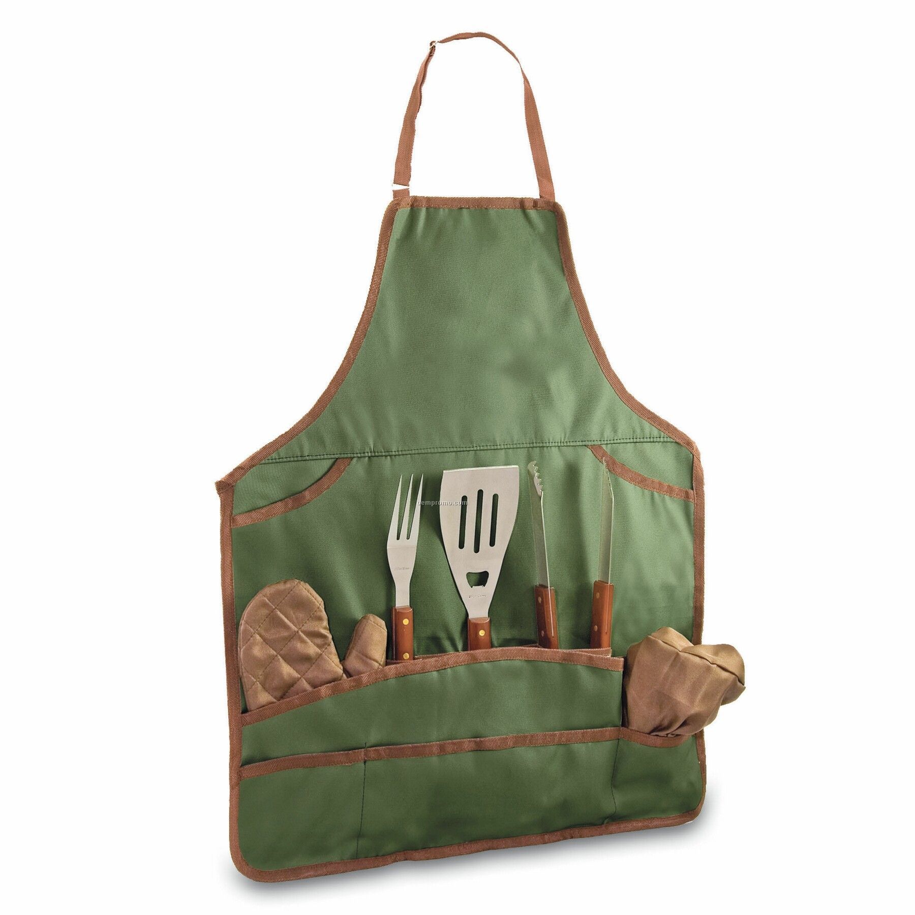 Bbq Apron Tote & Chef Hat W/ 3 Piece Stainless Steel Tool Set