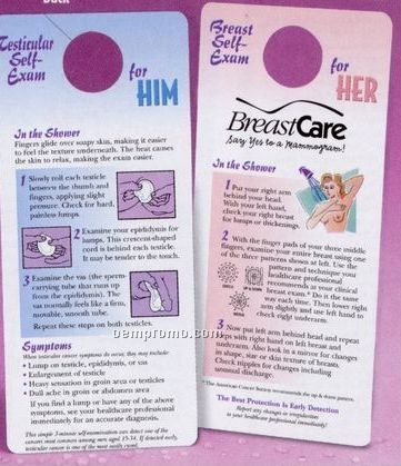 Breast/ Testicular Self-exam Large Print Shower Card Hanger (English)