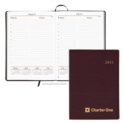 368 Page Daily Desk Planner W/ Bonded Leather Cover
