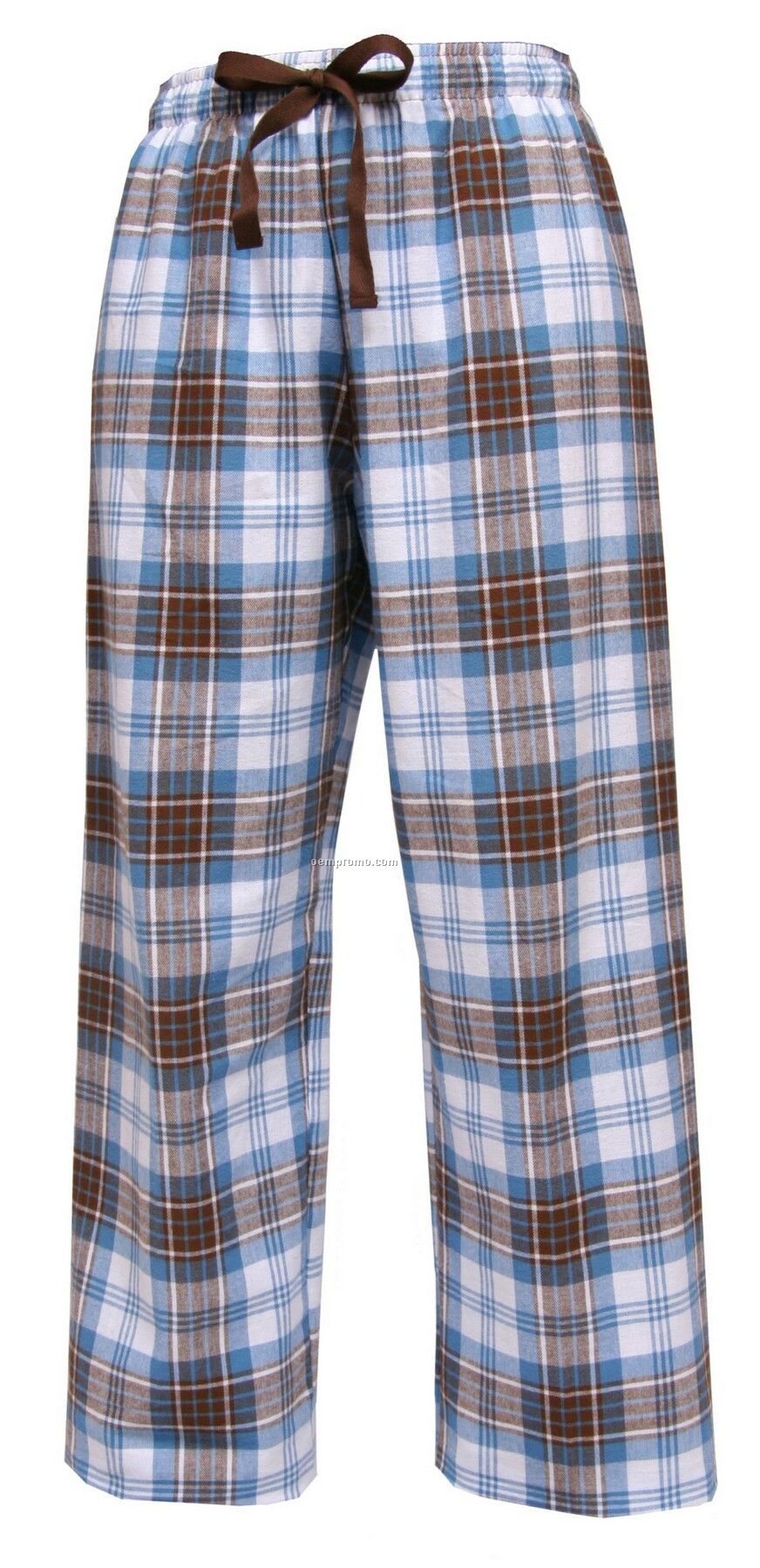 Adult Brown/Baby Blue Plaid Fashion Flannel Pant With Tie Cord