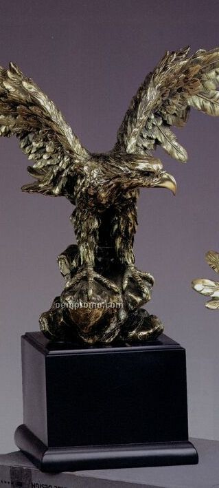 Large Antique Gold Tint Eagle With Ruffled Wings Trophy (15.5"X19.5")