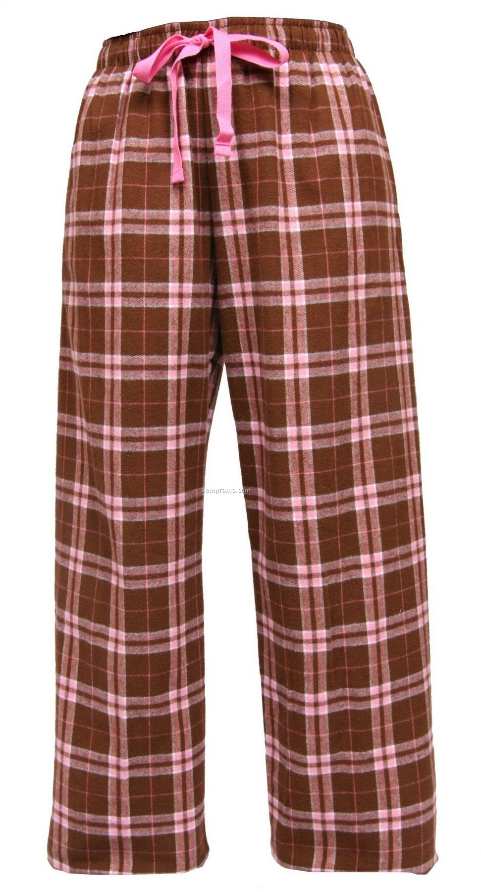 Adult Brown/Pink Plaid Fashion Flannel Pant With Tie Cord