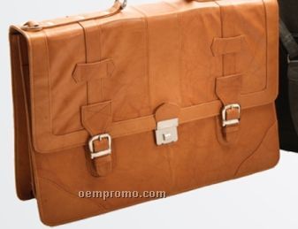 Medium Brown Stone Wash Cowhide Top Flap Portfolio Briefcase
