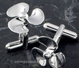 Rhodium Plated Cuff Links W/ "Propeller" Design