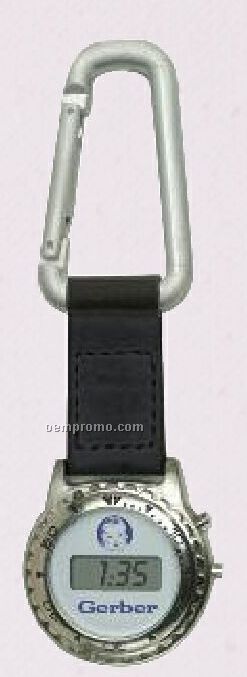 Digiclipz Silver Carabiner Clip W/ Digital Pocket Watch
