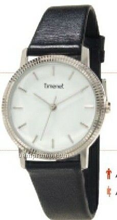 Vision Men Black/White Round Dial With Black Leather Band