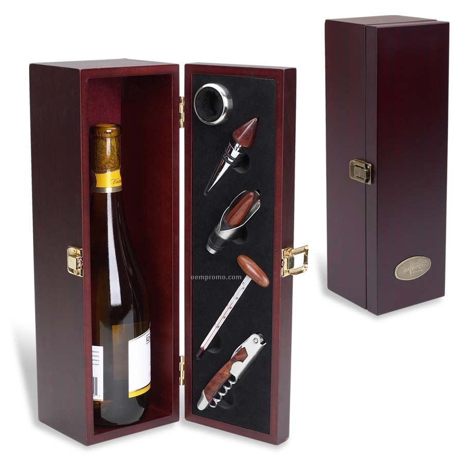 Mahogany Wine Cabinet With 5-piece Tool Set