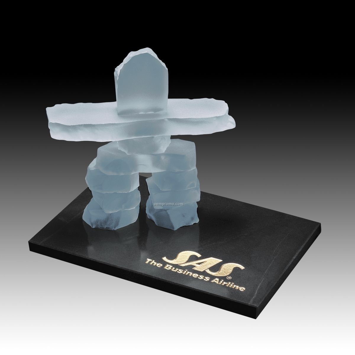 7 1/2" Frosted Inukshuk Sculpture On Marble Base