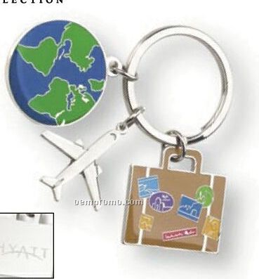 Tourismo Split Ring Key Holder With Globe/ Airplane/ Suitcase Charm