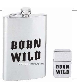 Maxam 2 PC Flask And Lighter Set (Born Wild)