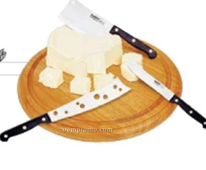 4 Piece Round Cheese Set W/ Serving Board
