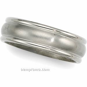 7mm Titanium Comfort Fit Wedding Band Ring (Size 7) Grooved Edge End