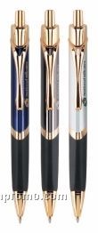 Delta Push Action 3 Sided Ballpoint Metal Pen With Gold Trim & Rubber Grip