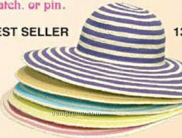 Ladies Straw/ Poly Ribbon Hat W/ 4