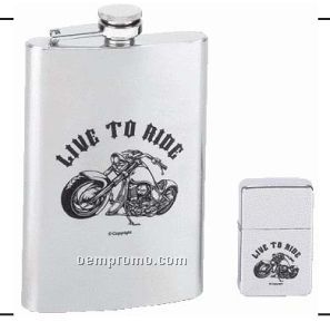 Maxam 2 PC Flask And Lighter Set (Live To Ride)