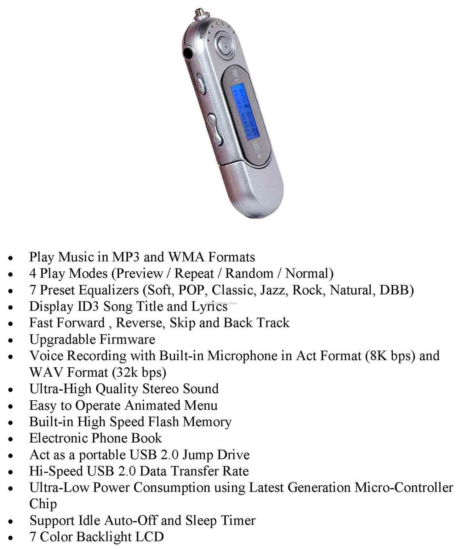 Oval 1 Gb Memory Mp3 Player / Flash Drive / Voice Recorder