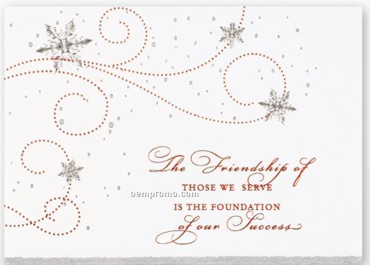 Friendly Flurries Holiday Card W/ Deckled Edge & Lined Envelope